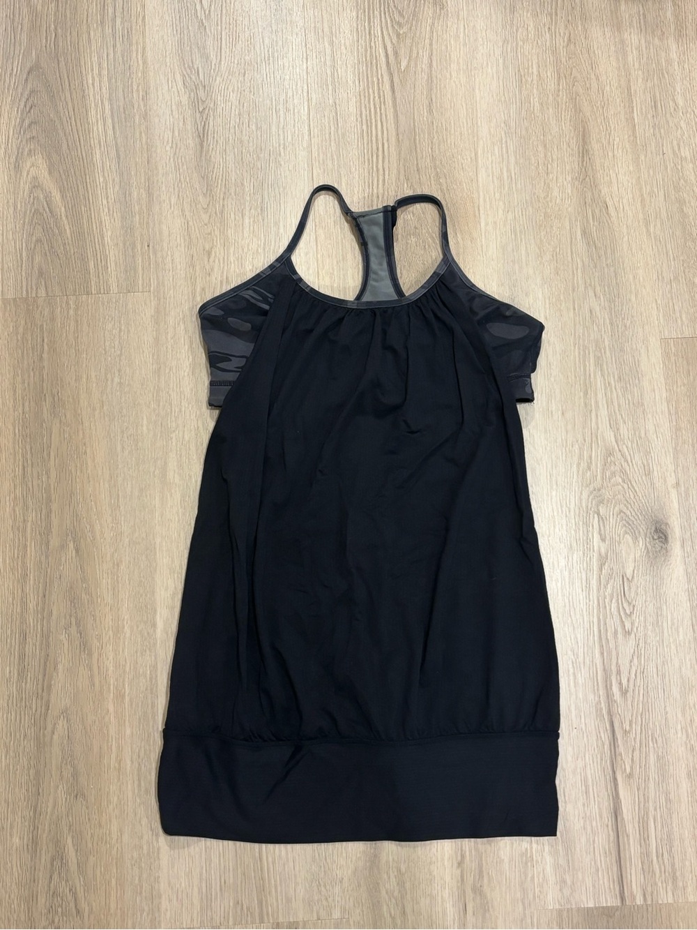 lululemon athletica Black Racerback Tank with Camo Built-In Sportsbra